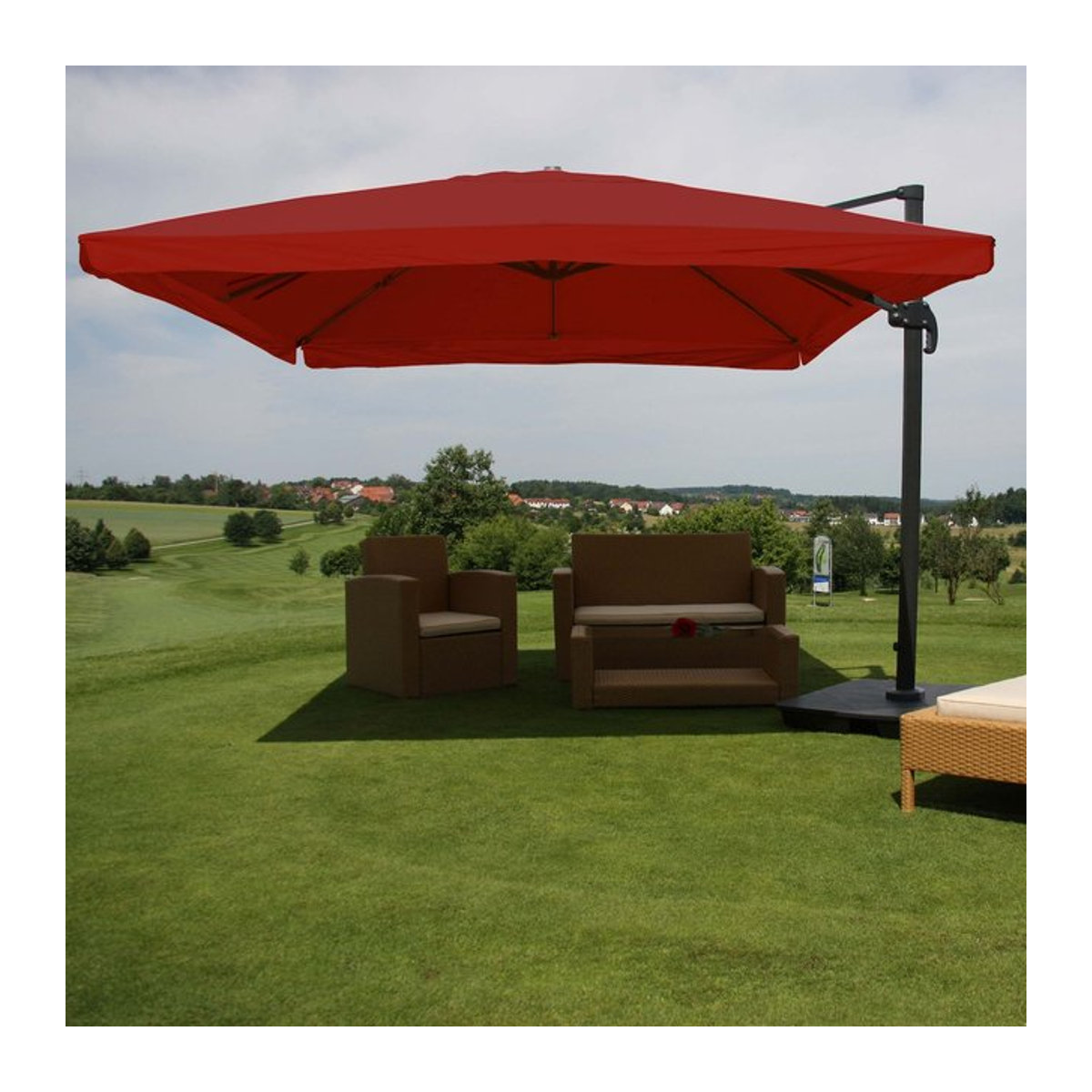 MCW Ampelschirm MCW-A96 Gastronomie Sonnenschirm mit Ständer, Farbe: bordeaux, Durchmesser: 4,24 m - Bild 1