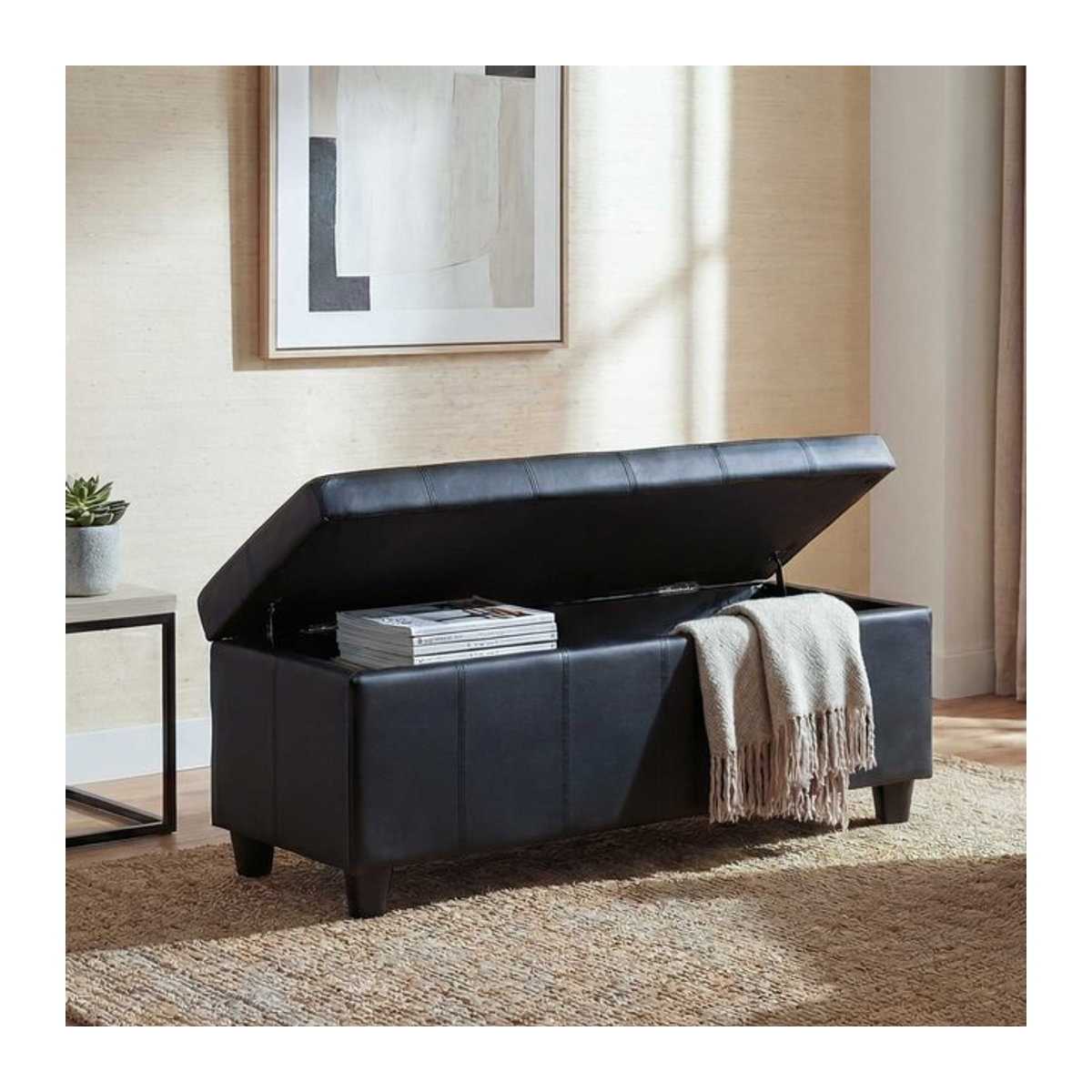 MCW Aufbewahrungstruhe Kriens Sitzbank aus Kunstleder in Schwarz Matt, B/T/H: 114 x 45 x 45 cm - Bild 1