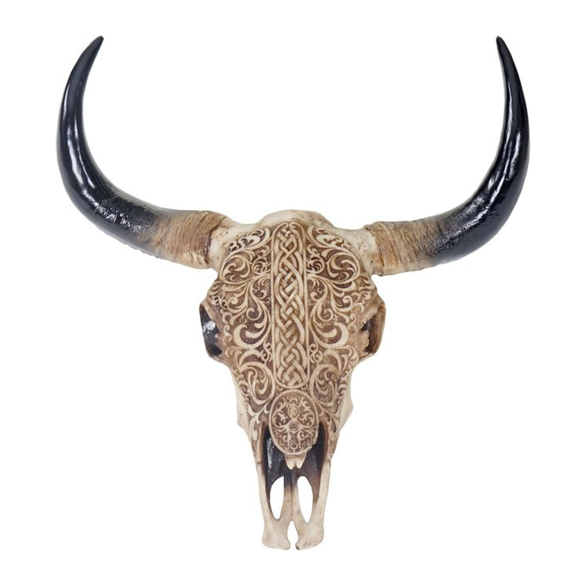 MCW Deko Schädel Stier Longhorn Kopf mit Tribal Design aus Polyresin, Beige, Höhe: 65 cm - Bild 1