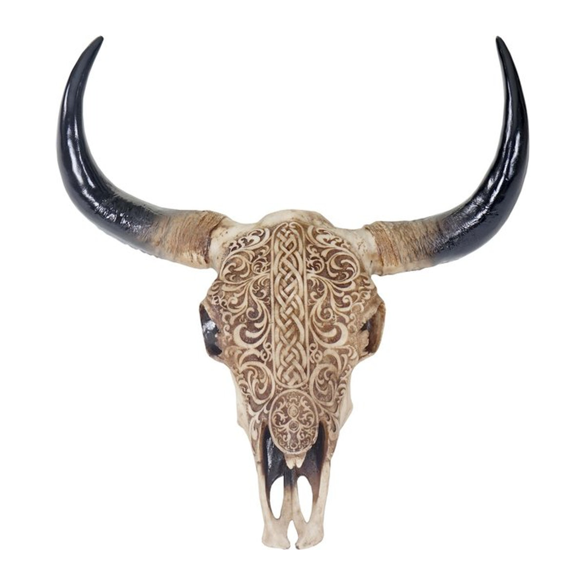 MCW Deko Skull Stier Longhorn Kopf Trophäe mit Tribal aus Polyresin in Beige, Höhe: 45 cm - Bild 1