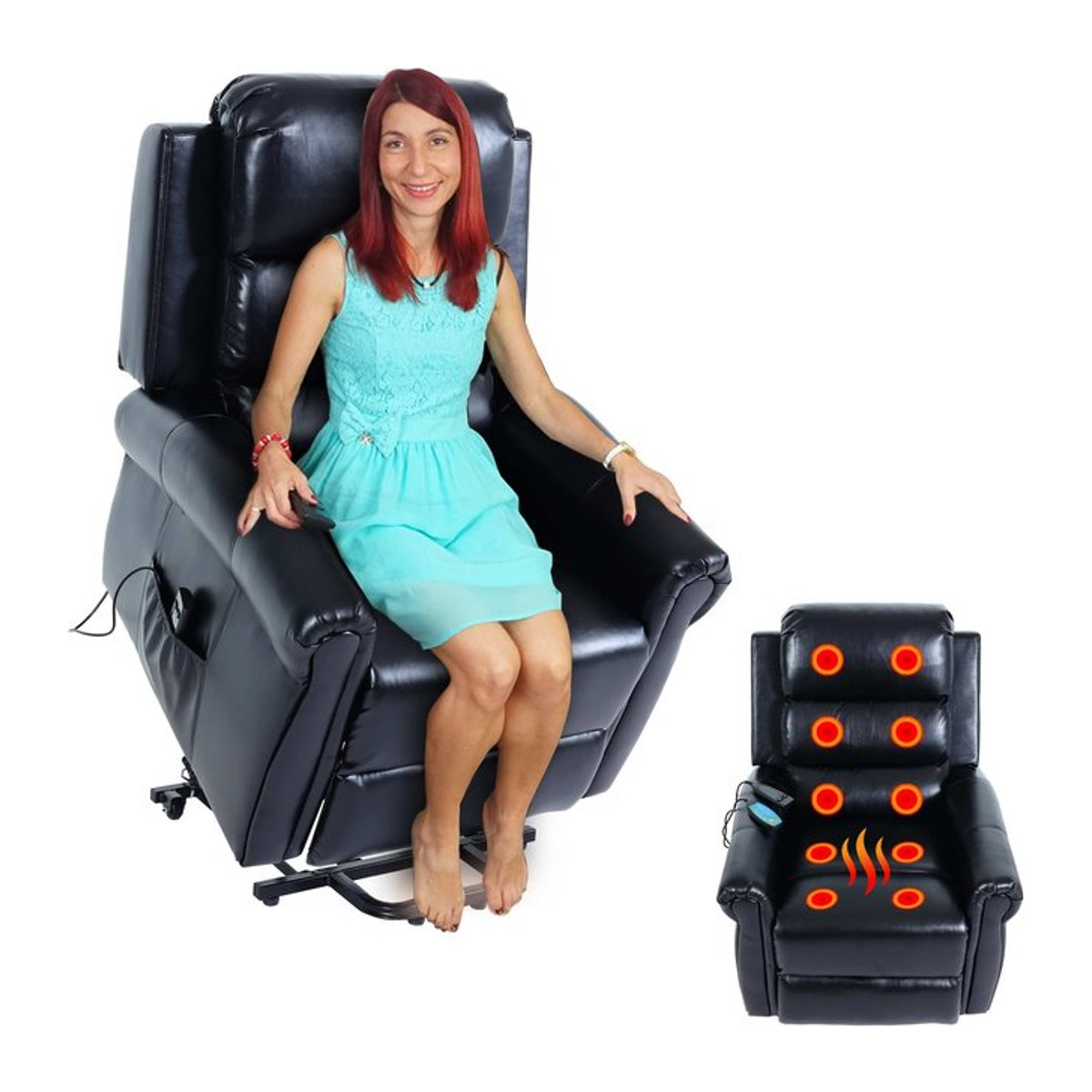 MCW Fernsehsessel MCW-K63 Relaxsessel mit Liegefunktion, Aufstehhilfe, Massage und Heizfunktion aus Kunstleder in Schwarz - Bild 1