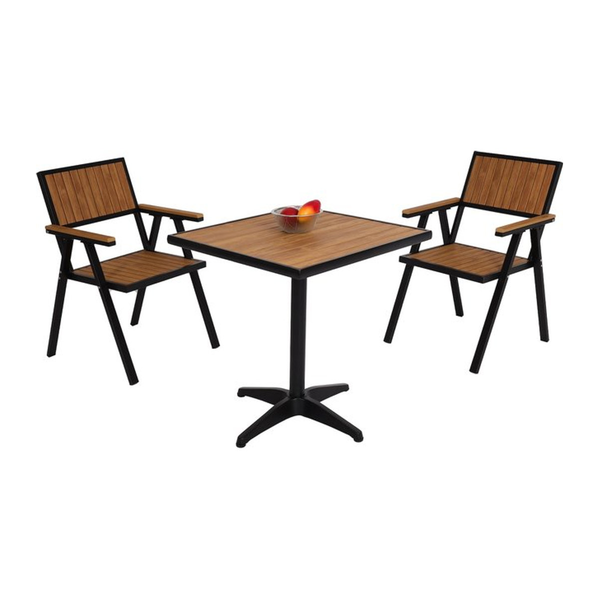 MCW Gartenmöbel-Set bestehend aus 2er-Set Gartenstuhl und Gartentisch in Schwarz und Teak-Holzoptik aus Aluminium - Bild 1