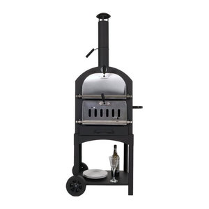 MCW Holzkohlegrill MCW-N15 als Kombinationsgerät aus Pizzaofen und Kaminofen aus schwarzem Stahl mit Grillrost und Pizzastein