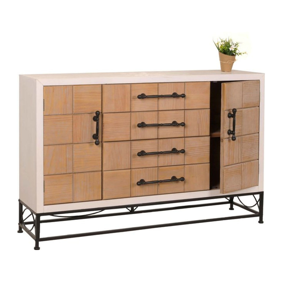 MCW Kommode MCW-N30 im Industrial Design aus Massivholz und Holzwerkstoff in Natur, B/T/H: 140 x 42 x 92 cm - Bild 1