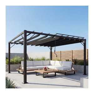 MCW Lamellen-Pavillon Pergola MCW-L40 Terrassenüberdachung aus Aluminium und Stoff in Anthrazit B: 400 cm, T: 300 cm