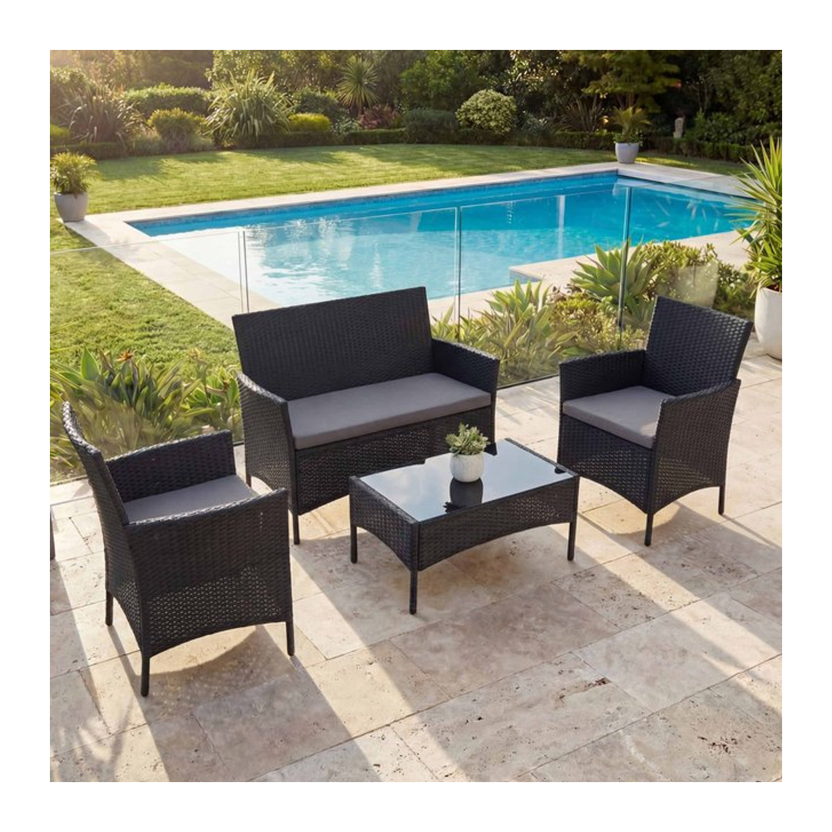 MCW Lounge-Set Hamar Garten-Garnitur aus Polyrattan in Anthrazit mit Kissen - Bild 1