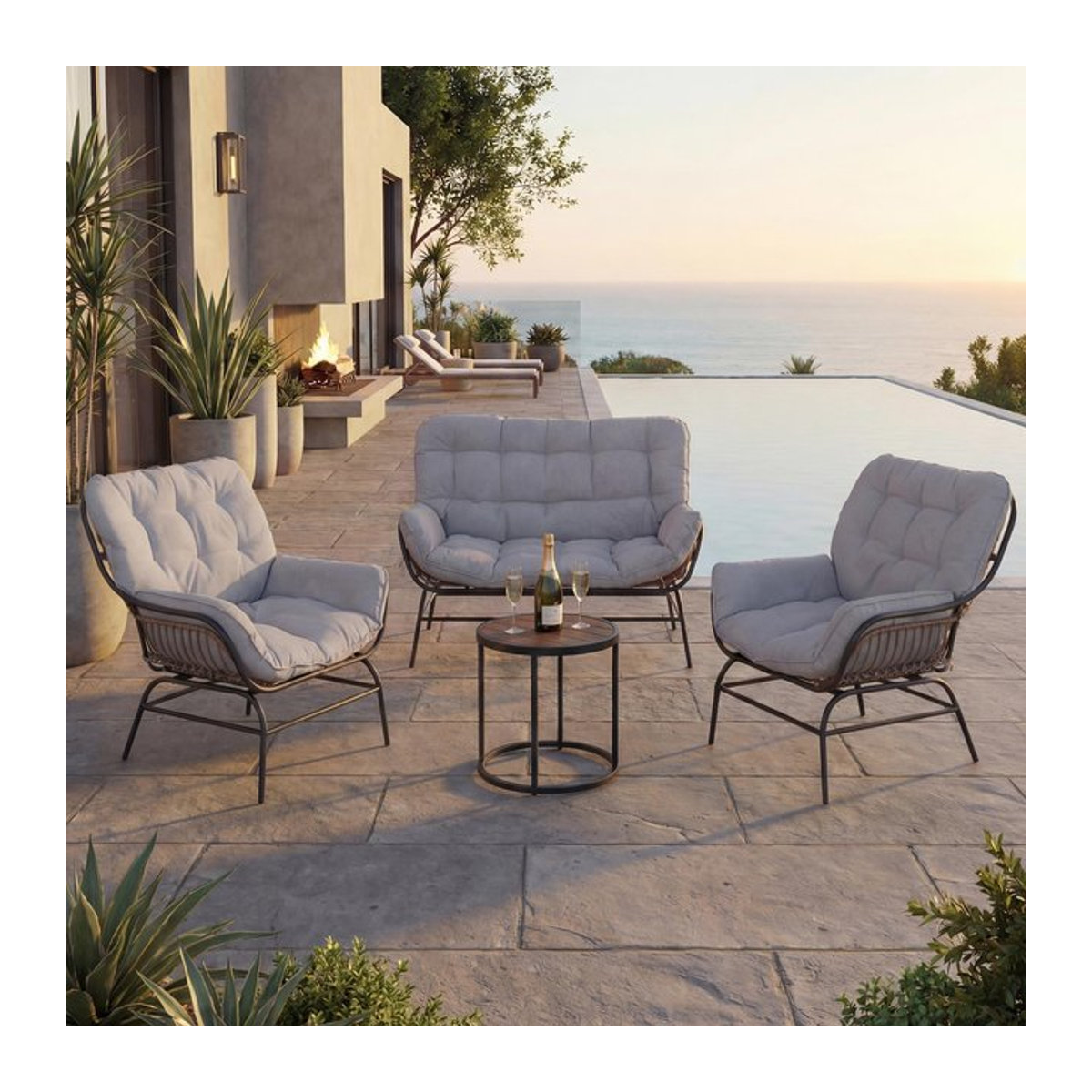 MCW Lounge-Set MCW-P75 Gartengarnitur aus Polyrattan und Metall in Anthrazit mit hellgrauen Polstern - Bild 1