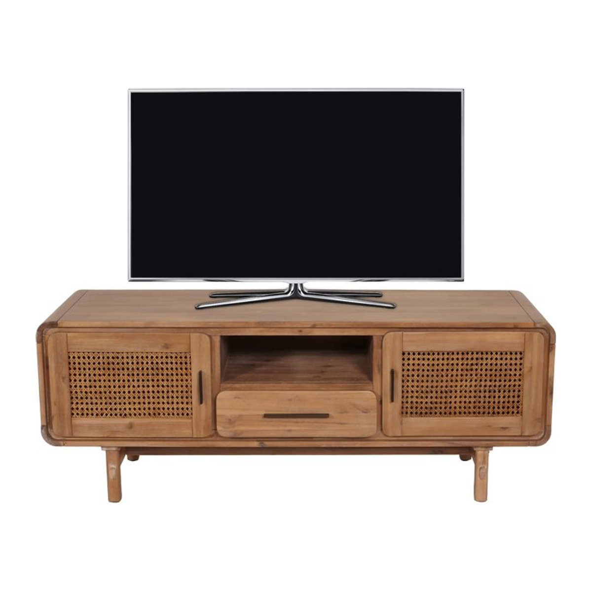 MCW Lowboard TV-Rack MCW-M47 aus Akazie Massivholz mit Rattan-Design in Braun, Breite: 160 cm - Bild 1