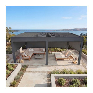 MCW Pergola MCW-L46 Lamellen-Pavillon mit 6 Seitenwänden und Rollos, sturmfester Gartenpavillon aus Aluminium in Anthrazit, B x T: 600 x 300 cm
