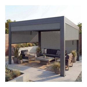 MCW Pergola MCW-L46 Lamellen-Pavillon mit Seitenwand und Rollo in Anthrazit, Aluminium-Gestell, B: 400 cm, T: 300 cm
