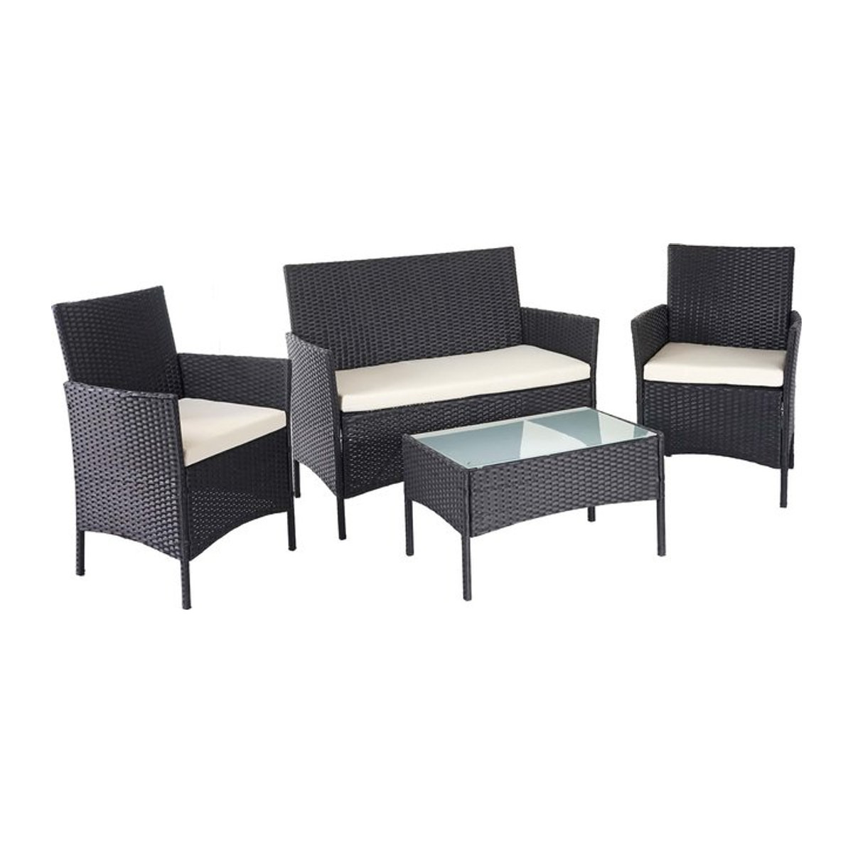 MCW Poly-Rattan Garten-Garnitur MCW-D82 Lounge-Set in Schwarz mit beigen Kissen - Bild 1