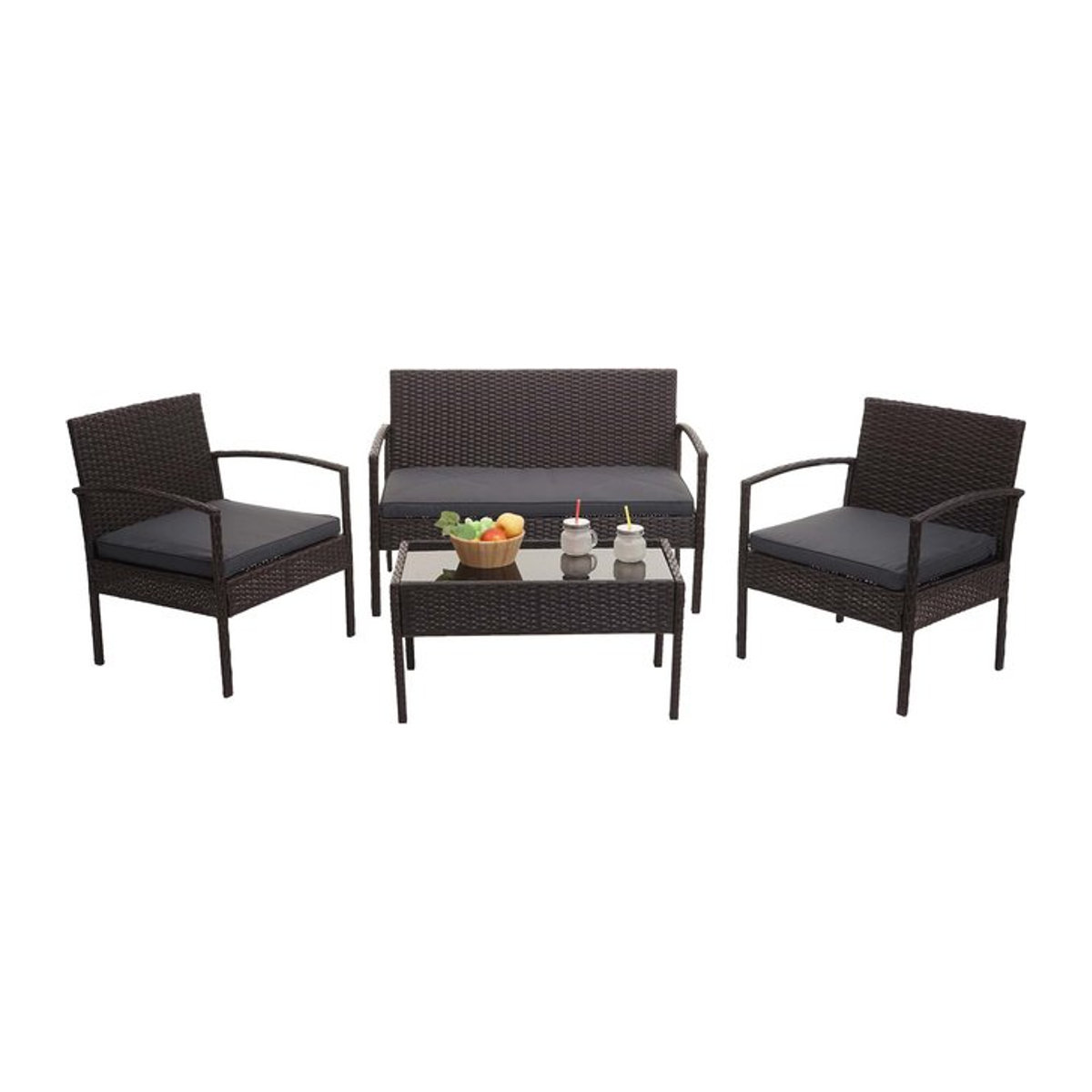 MCW Poly-Rattan Garten-Lounge-Set MCW-F56 in Braun mit dunkelgrauen Kissen - Bild 1