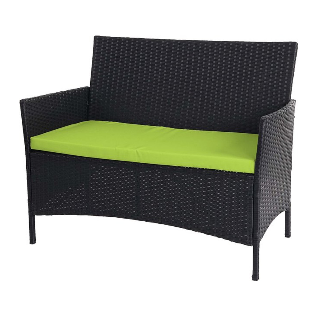 MCW Poly-Rattan Gartenbank Hamar in Anthrazit mit grünen Kissen - Bild 1
