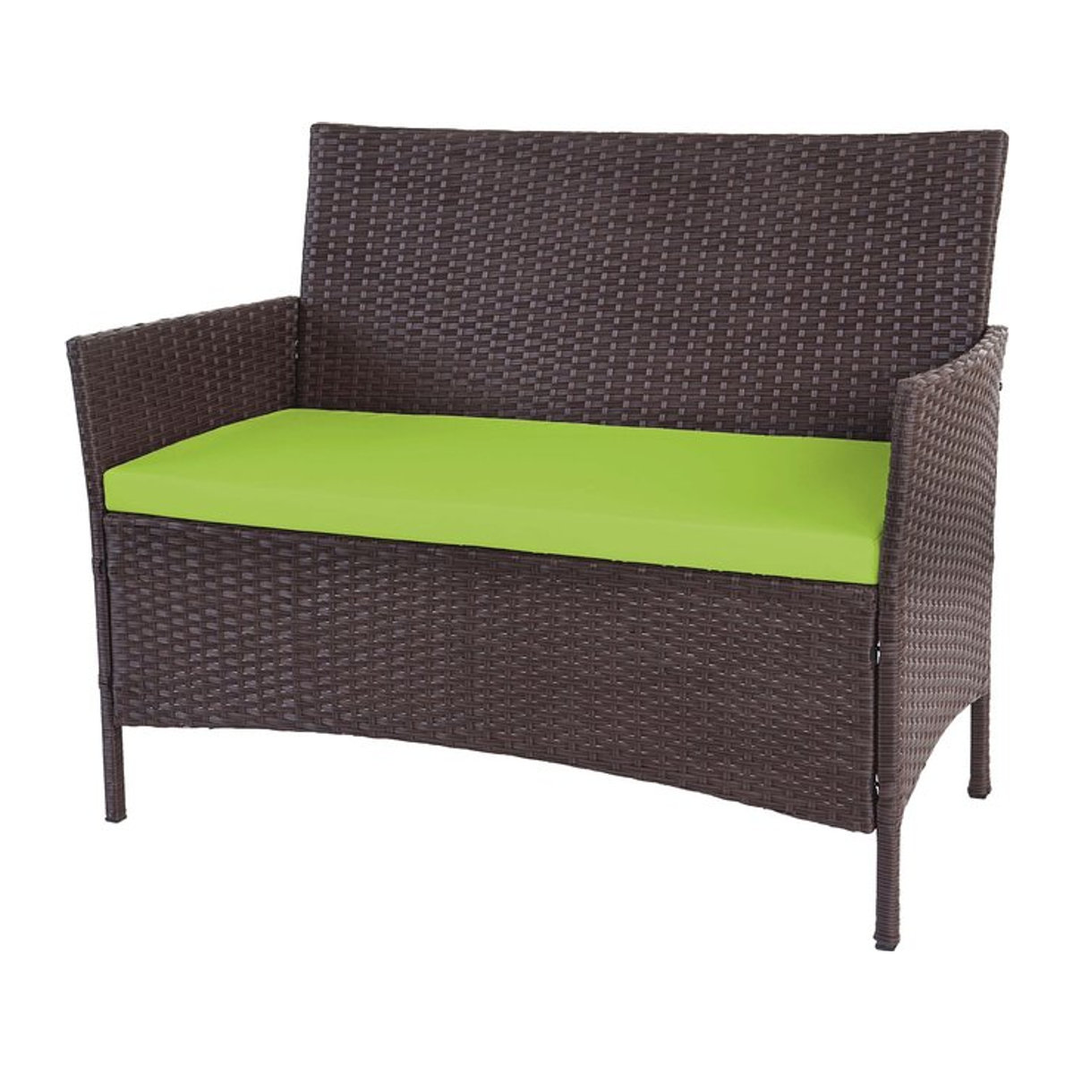 MCW Poly-Rattan Gartenbank Hamar in braun-meliert mit grünen Kissen - Bild 1