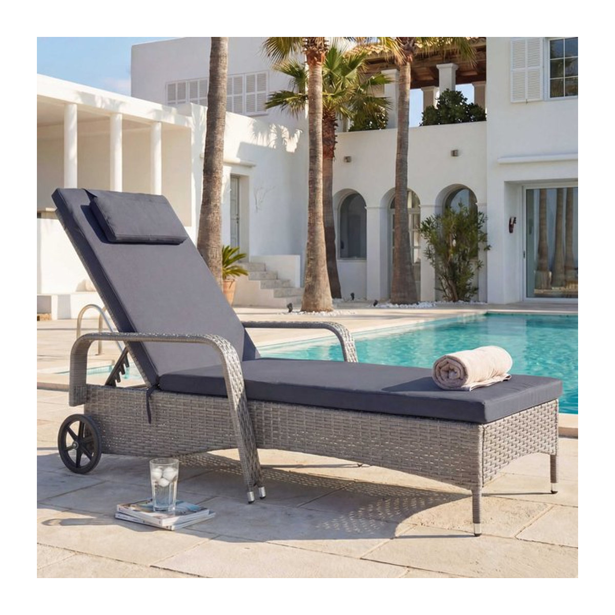 MCW Poly-Rattan Sonnenliege Cesena Gartenliege mit Kissen in Grau und Anthrazit - Bild 1