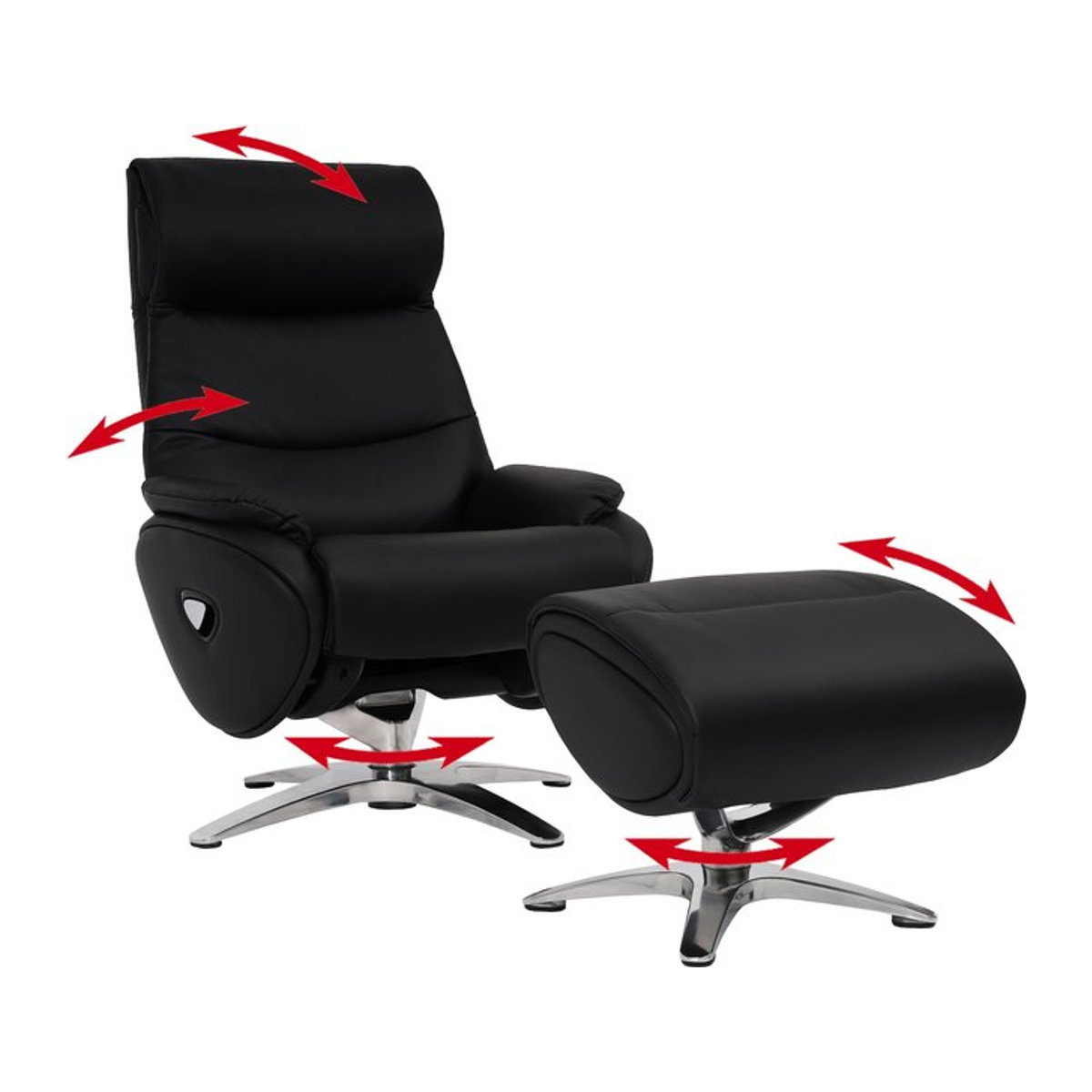 MCW Relaxsessel mit Hocker MCW-K98 in Schwarz aus Echtleder und Kunstleder mit Liegefunktion und Drehsitz - Bild 1