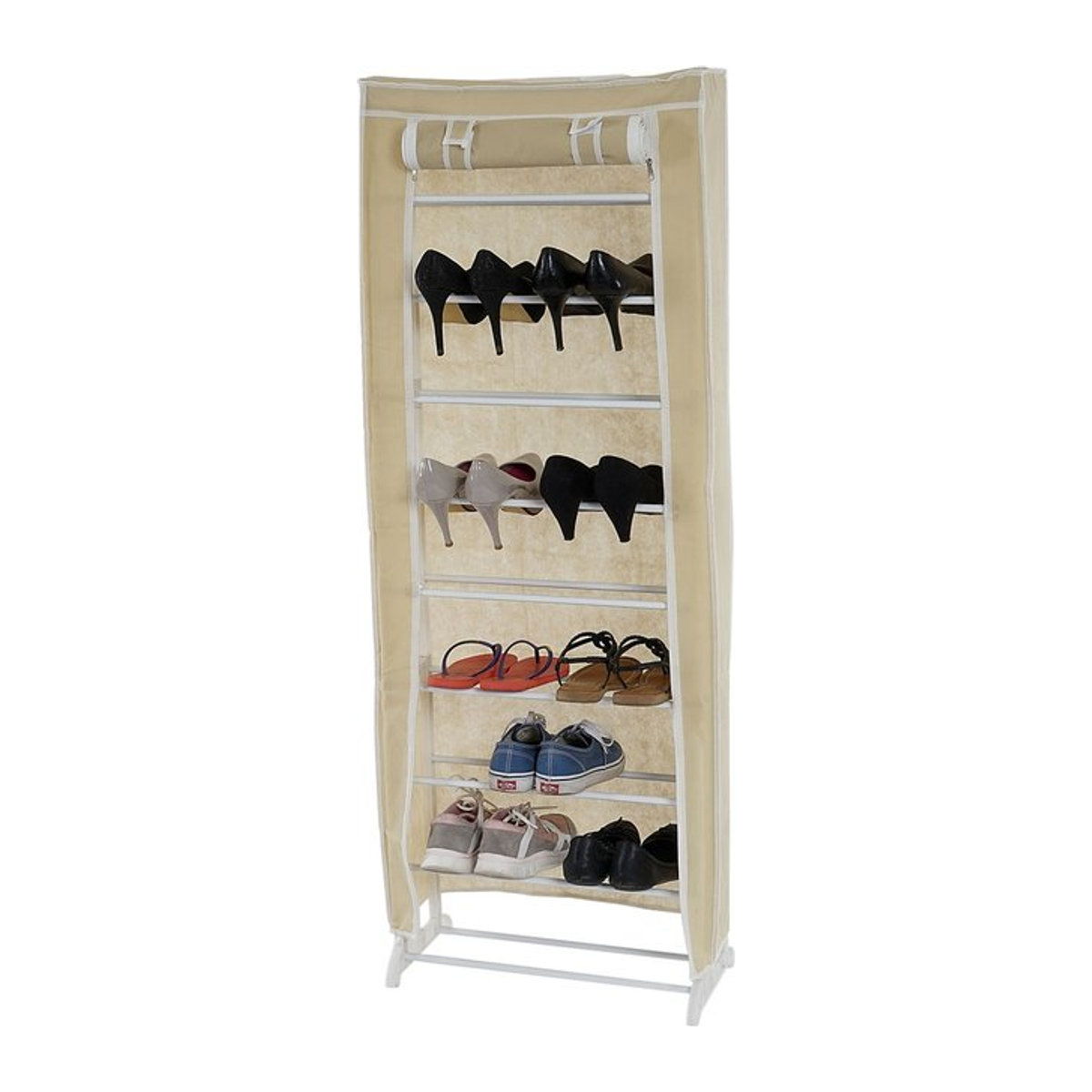 MCW Schuhschrank Campingschrank Faltschrank aus Stoff und Metall in Creme und Beige, B/T/H: 140 x 52 x 18 cm - Bild 1