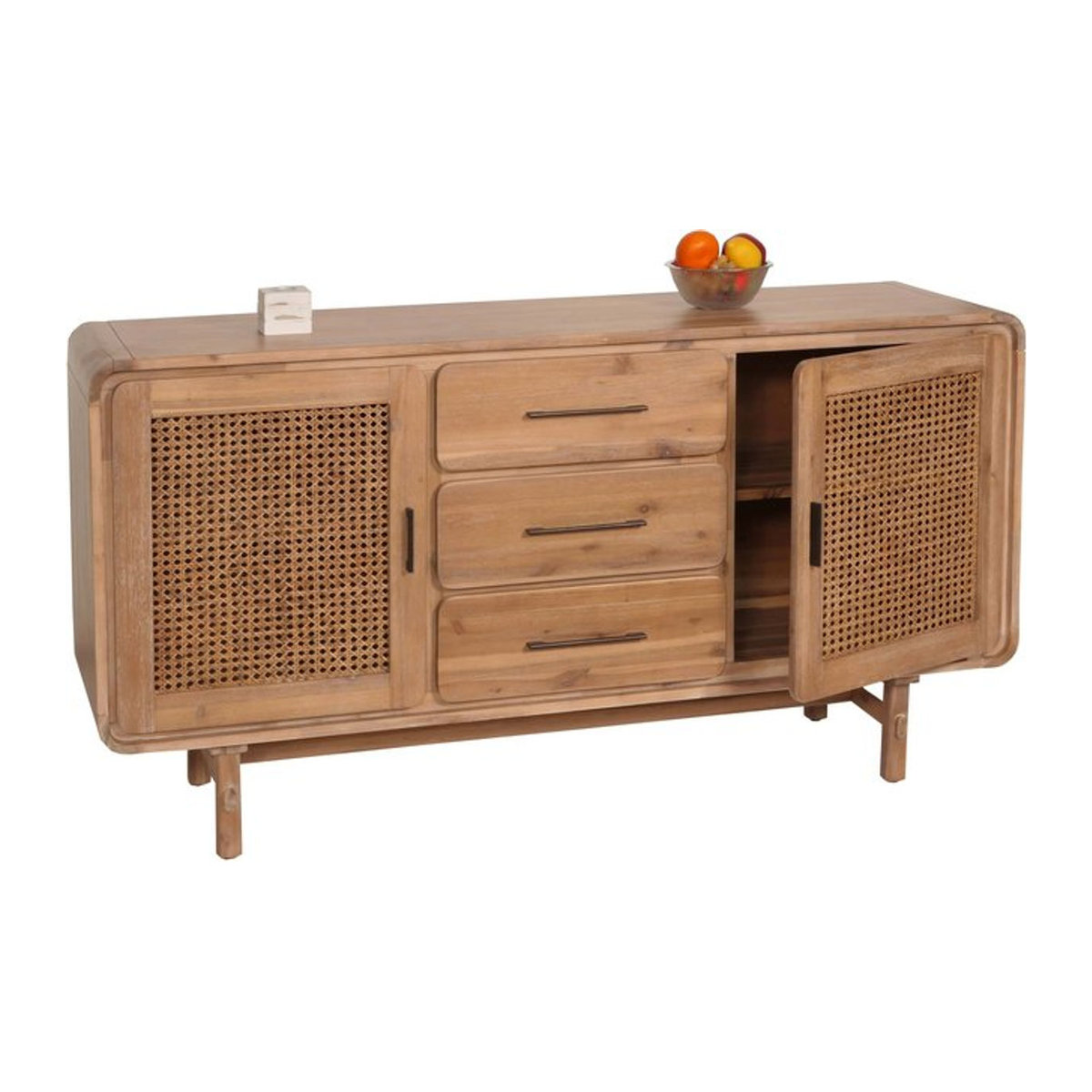 MCW Sideboard MCW-M47 aus Akazie Massivholz mit Rattan in Braun, B/T/H: 160 x 45 x 83 cm - Bild 1