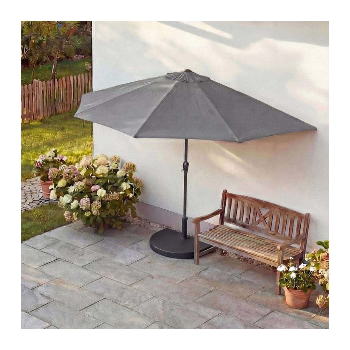 MCW Sonnenschirm halbrund Lorca in Anthrazit mit Ständer, UV 50+ Polyester und Aluminium, Durchmesser: 270 cm - Bild 1