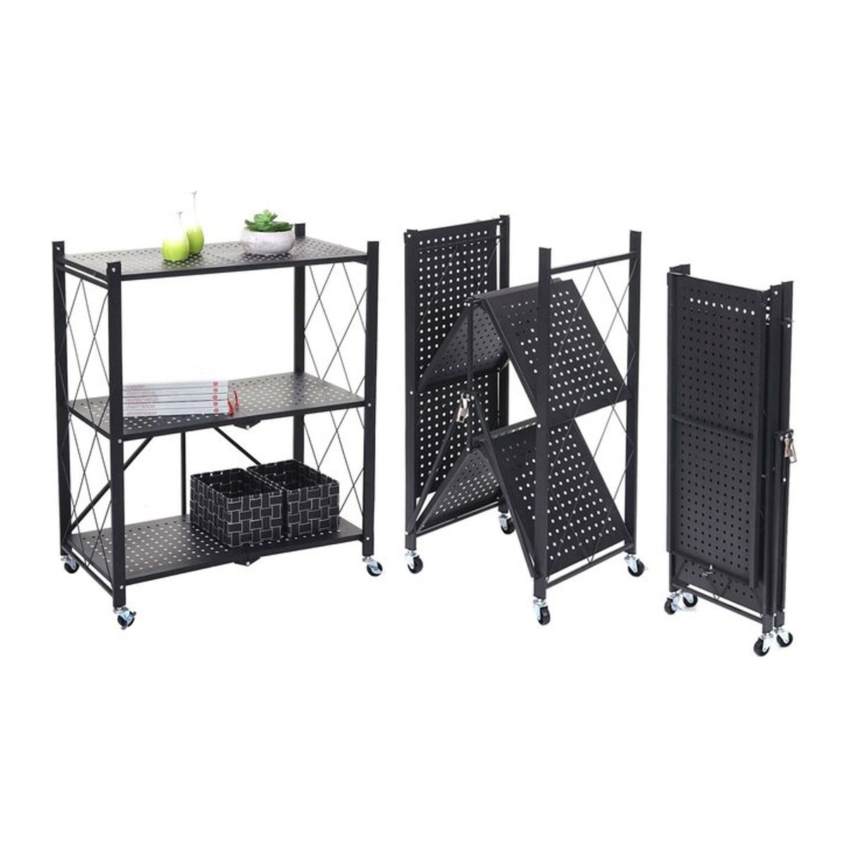 MCW Standregal MCW-J85 in Schwarz, faltbares Wohnregal aus Metall im Industrial-Design mit 3 Ebenen - Bild 1