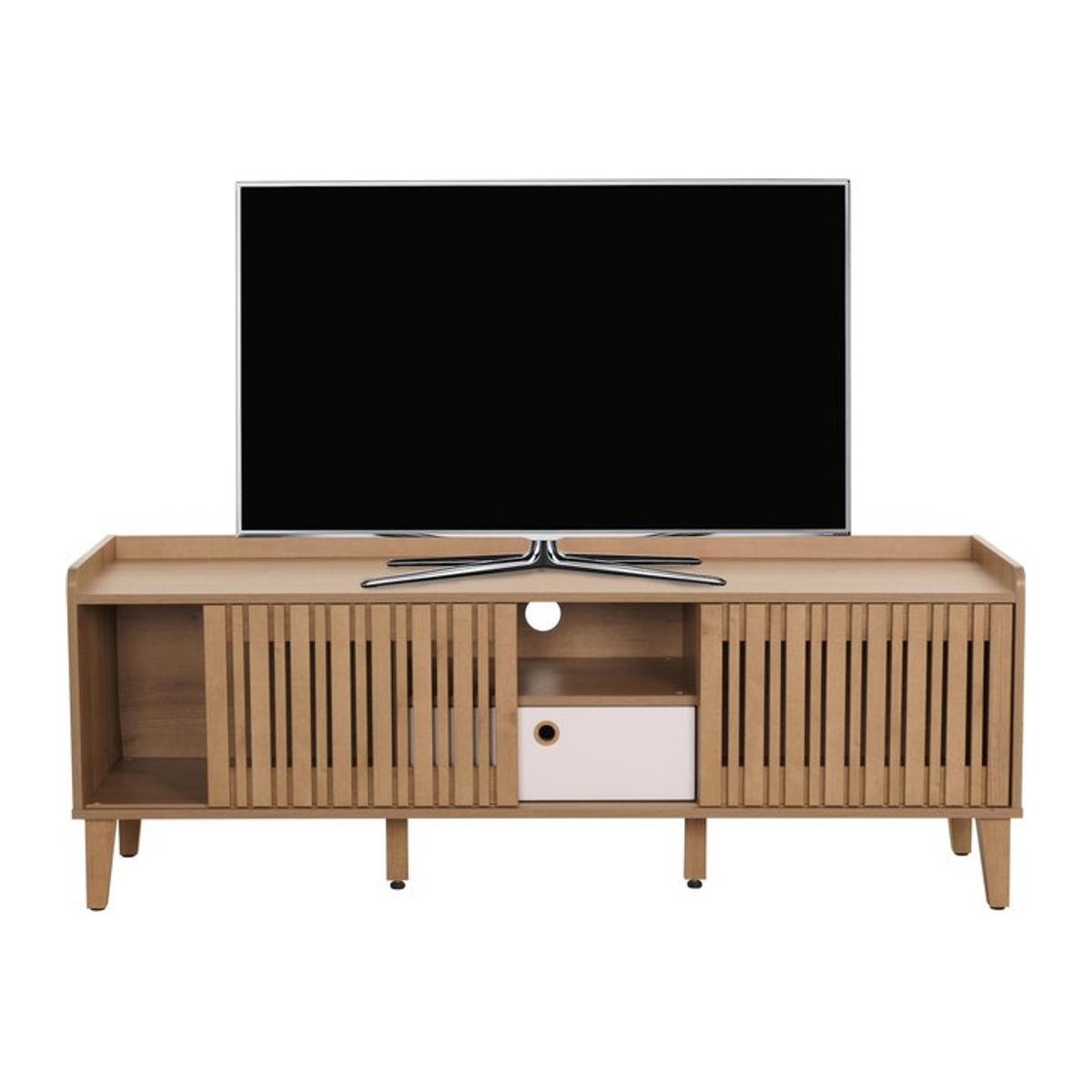 MCW TV-Schrank Lowboard MCW-M48 im skandinavischen Design mit Schiebetür und Schublade, Natur und Weiß, B/T/H: 150 x 40 x 56 cm - Bild 1