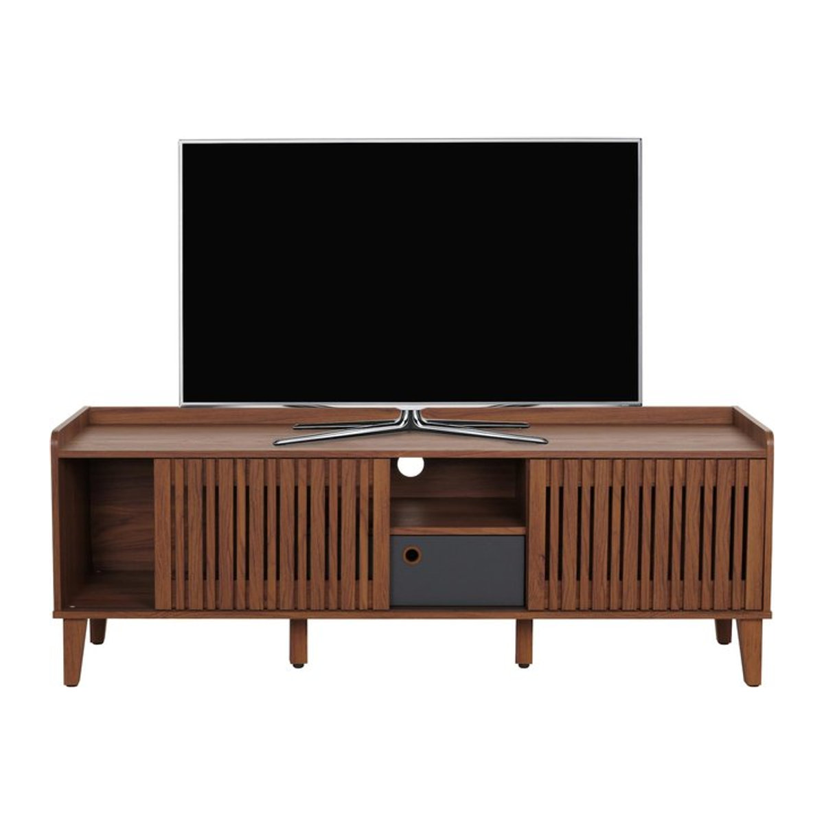 MCW TV-Schrank Lowboard MCW-M48 in Walnuss-Optik mit Schiebetür und Schublade in Grau, B/T/H: 150 x 40 x 56 cm - Bild 1