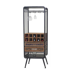 MCW Weinregal MCW-C91 Barschrank aus Holz in Natur Braun im Retro Industrial Design für 10 Flaschen, H x B x T: 157 x 57 x 38 cm