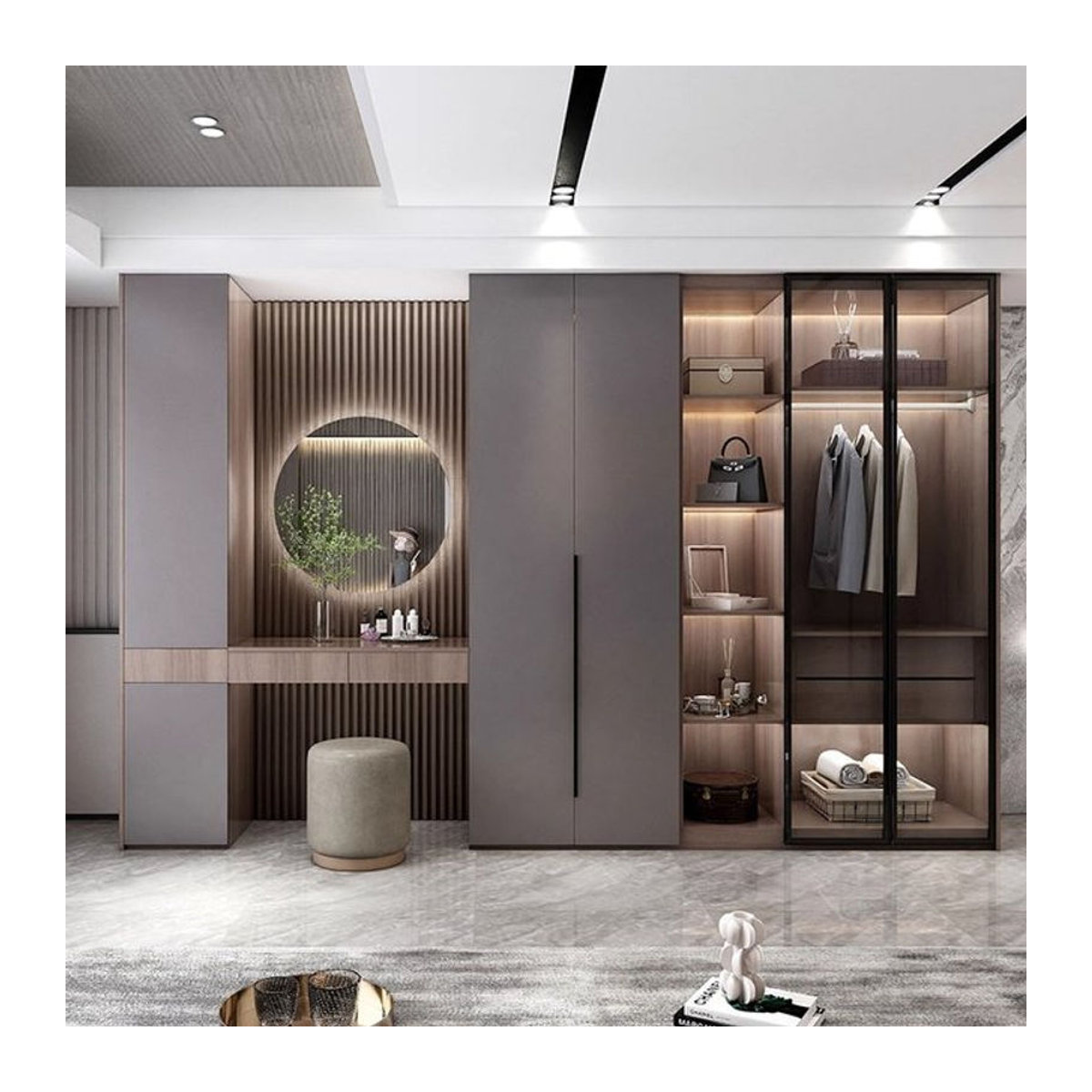 MDNG Doppel-Kleiderschrank Modern mit Glastüren und Drehtüren in Grau, B/T/H: 120 x 60 x 60 cm - Bild 1
