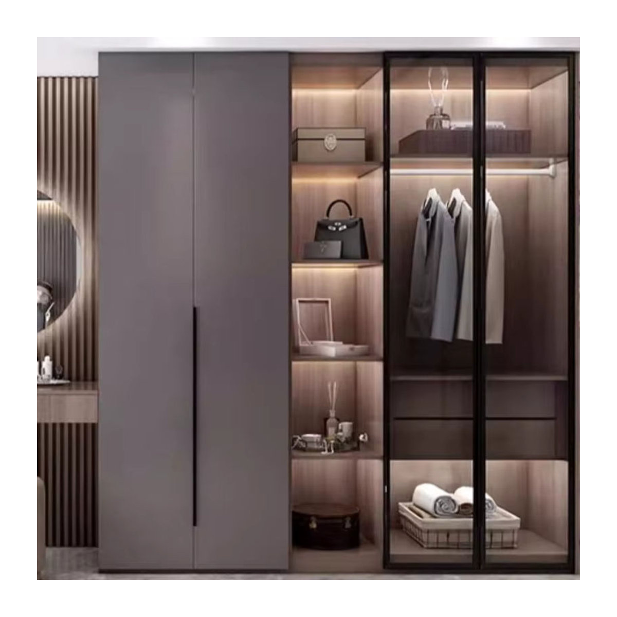 MDNG Doppel-Kleiderschrank Modern mit Glastüren und Drehtüren in Grau, B/T/H: 120 x 60 x 60 cm - Bild 2