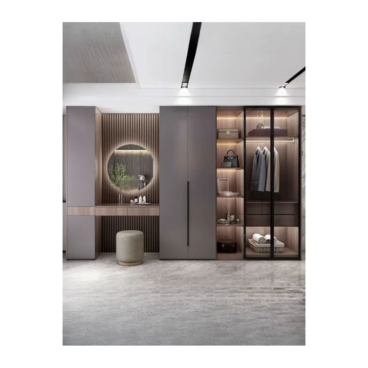 MDNG Doppel-Kleiderschrank Modern mit Glastüren und Drehtüren in Grau, B/T/H: 120 x 60 x 60 cm - Bild 3