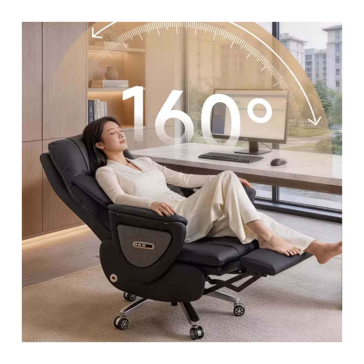 MDNG Luxuriöser Echtleder-Chefsessel in Schwarz mit elektrischer Massagefunktion und 160 Grad Liegefunktion - Bild 4