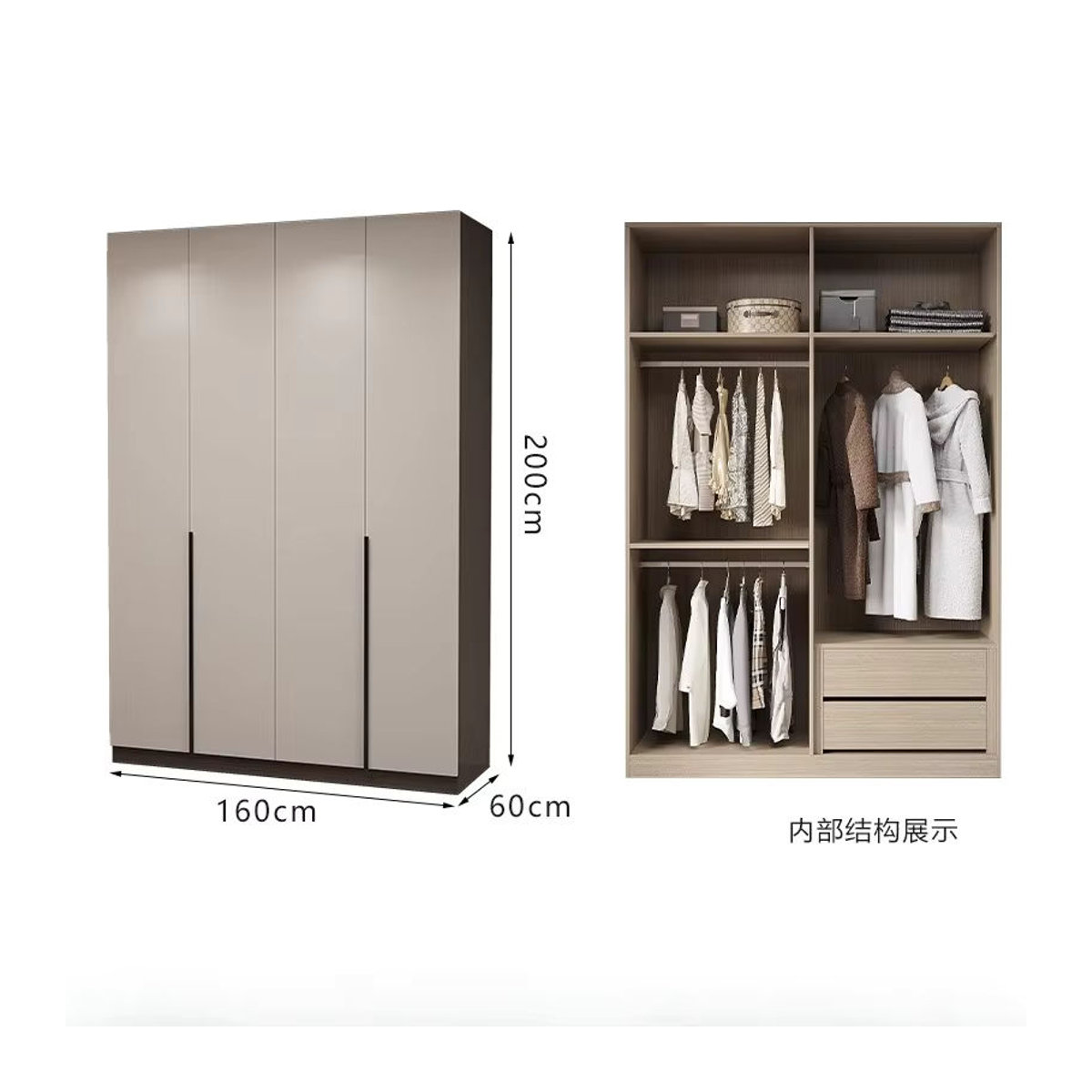 MDNG Massivholz-Kleiderschrank mit Schwebetüren in Natur, moderner minimalistischer Design-Schrank, Tiefe: 60 cm - Bild 3