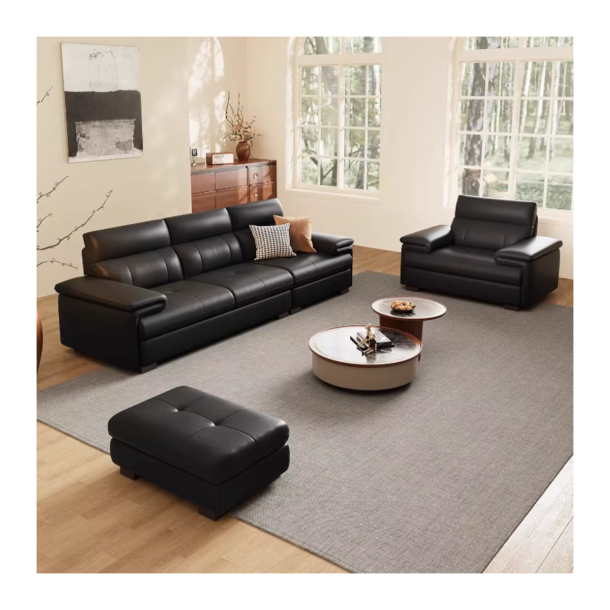 MDNG Minimalistisches Sofa aus echtem Leder in Schwarz - Bild 1