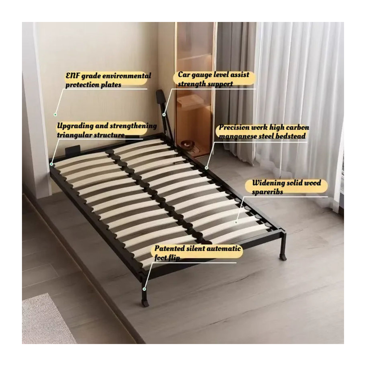 MDUG Murphy-Wandbett in Weiß, minimalistisches Queensize Klappbett mit platzsparender Schrank-Sofa-Funktion und Matratze - Bild 3