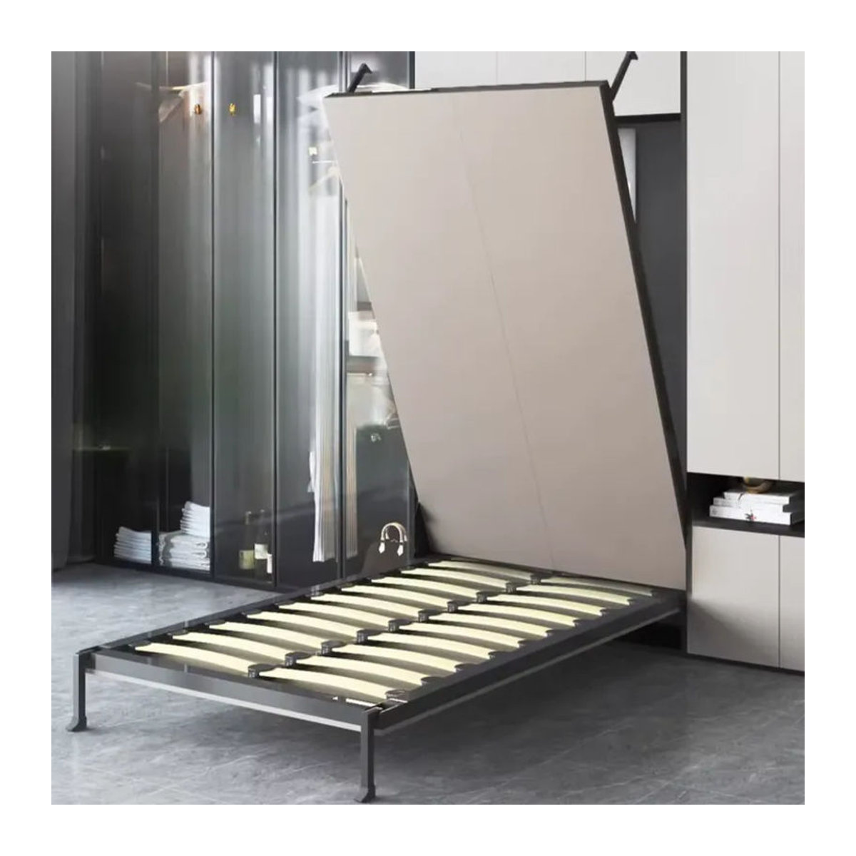 MDUG Murphy-Wandbett in Weiß, minimalistisches Queensize Klappbett mit platzsparender Schrank-Sofa-Funktion und Matratze - Bild 4