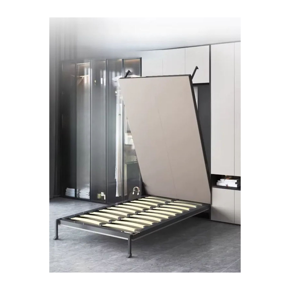 MDUG Murphy-Wandbett in Weiß, minimalistisches Queensize Klappbett mit platzsparender Schrank-Sofa-Funktion und Matratze - Bild 5
