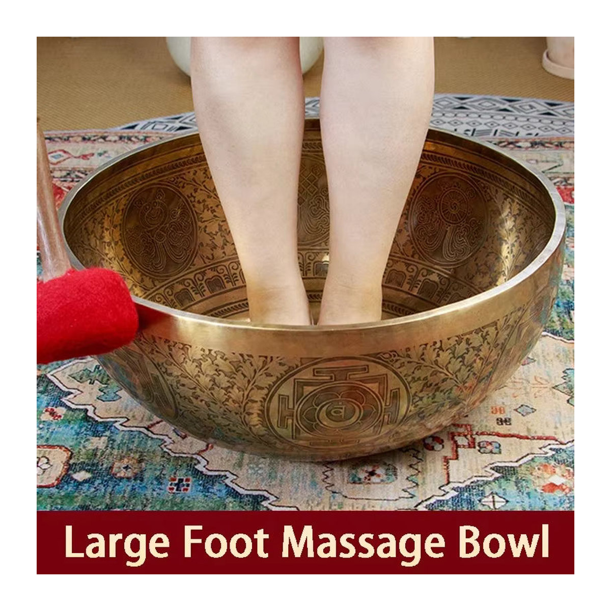 MDUG Tibetische Klangschale aus Messing in Gold für Meditation und Fußmassage, handgemacht in Nepal - Bild 3