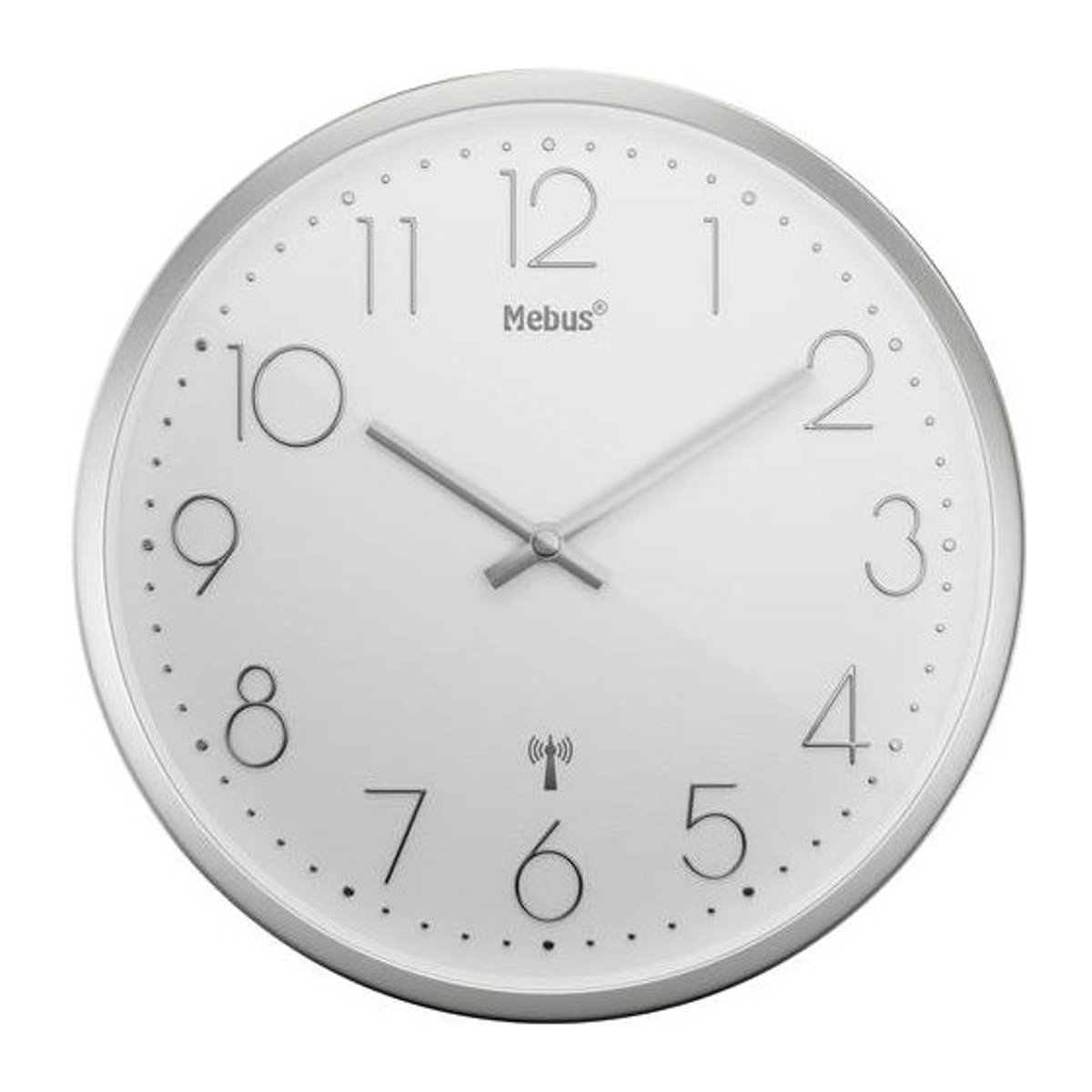 Mebus Funk Wanduhr rund in Silber und Weiß, geräuschlos, Durchmesser: 25 cm - Bild 1
