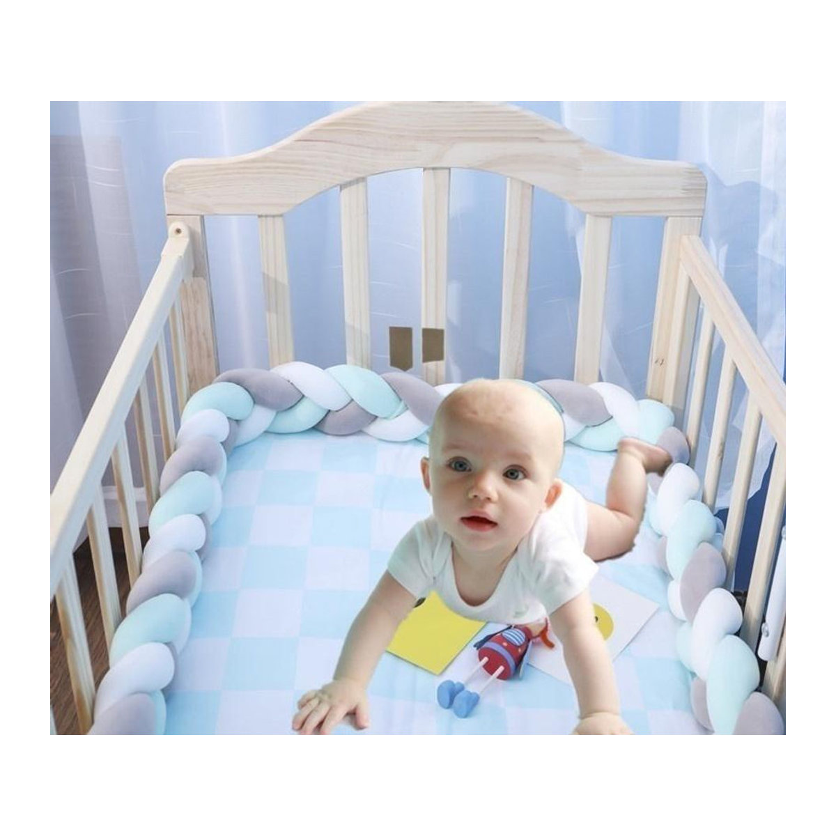Mechamaxon Baby-Bettnestchen mit farbigem Streifenmuster als weiches Schlafschutzkissen, grün/rosa, 1 m - Bild 3