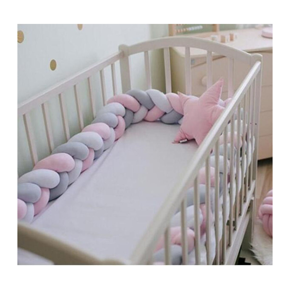 Mechamaxon Baby-Bettnestchen mit farbigem Streifenmuster als weiches Schlafschutzkissen, grün/rosa, 1 m - Bild 5