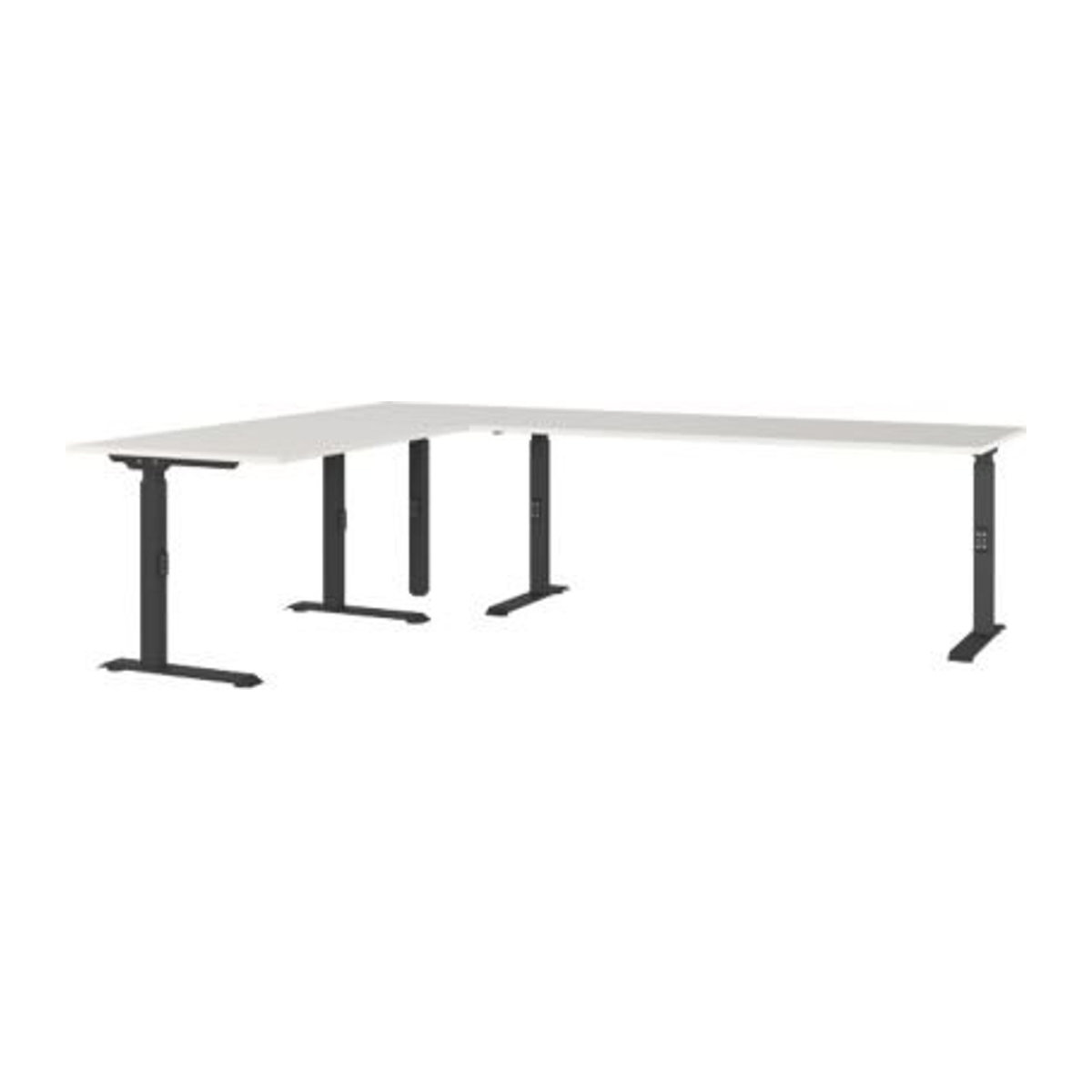 Mechanisch höhenverstellbarer Eckschreibtisch Agenda in Lichtgrau und Schwarz, Modern, B: 260 cm, T: 200 cm, H: 68-91 cm - Bild 1