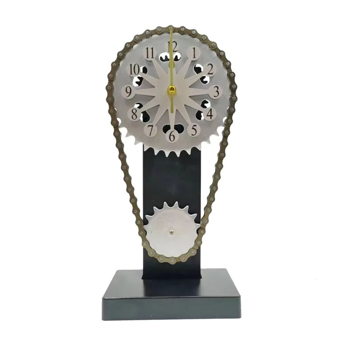 Mechanische Retro-Tischuhr aus Metall mit Getriebe-Rotation und Beleuchtung in Lila und Gold - Bild 2