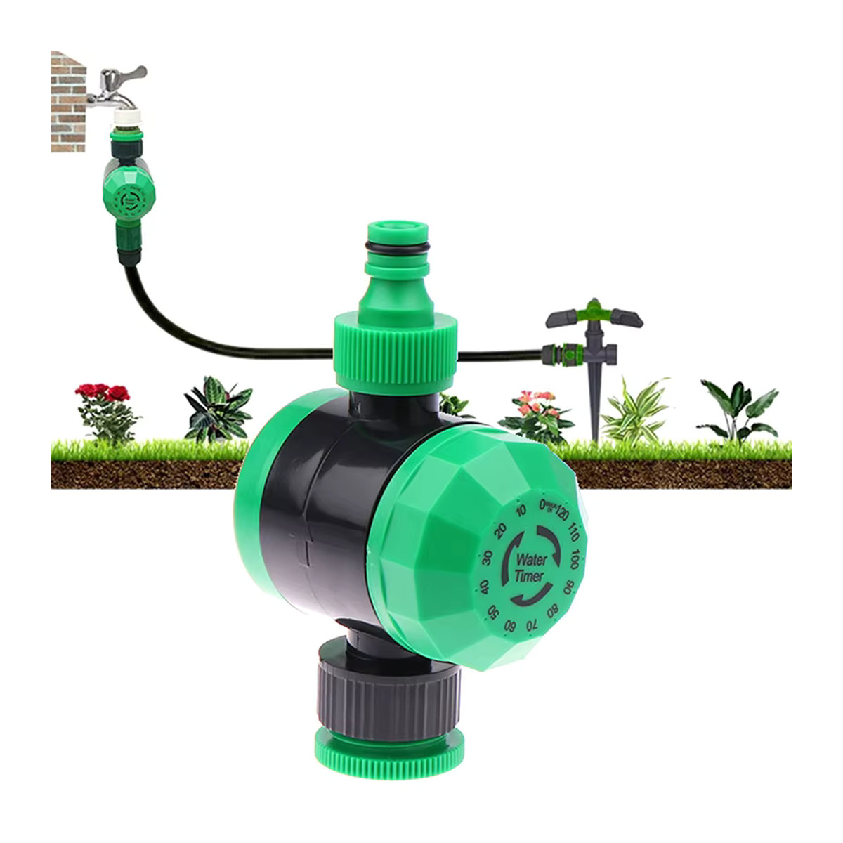 Mechanischer Bewässerungstimer für den Garten in Grün mit 2 Stunden Laufzeit für Tropfbewässerung und automatische Pflanzenpflege - Bild 2