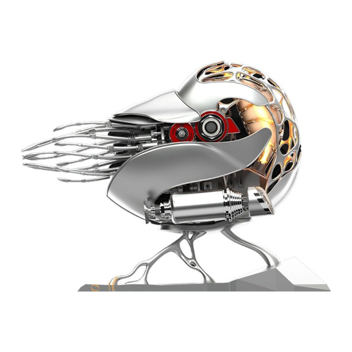 Mechanisches Nautilus-Modell von goni in Weiß und Silber aus Metall mit elektrischem Antrieb als handgefertigtes Montage-Spielzeug und Kunstornament - Bild 1