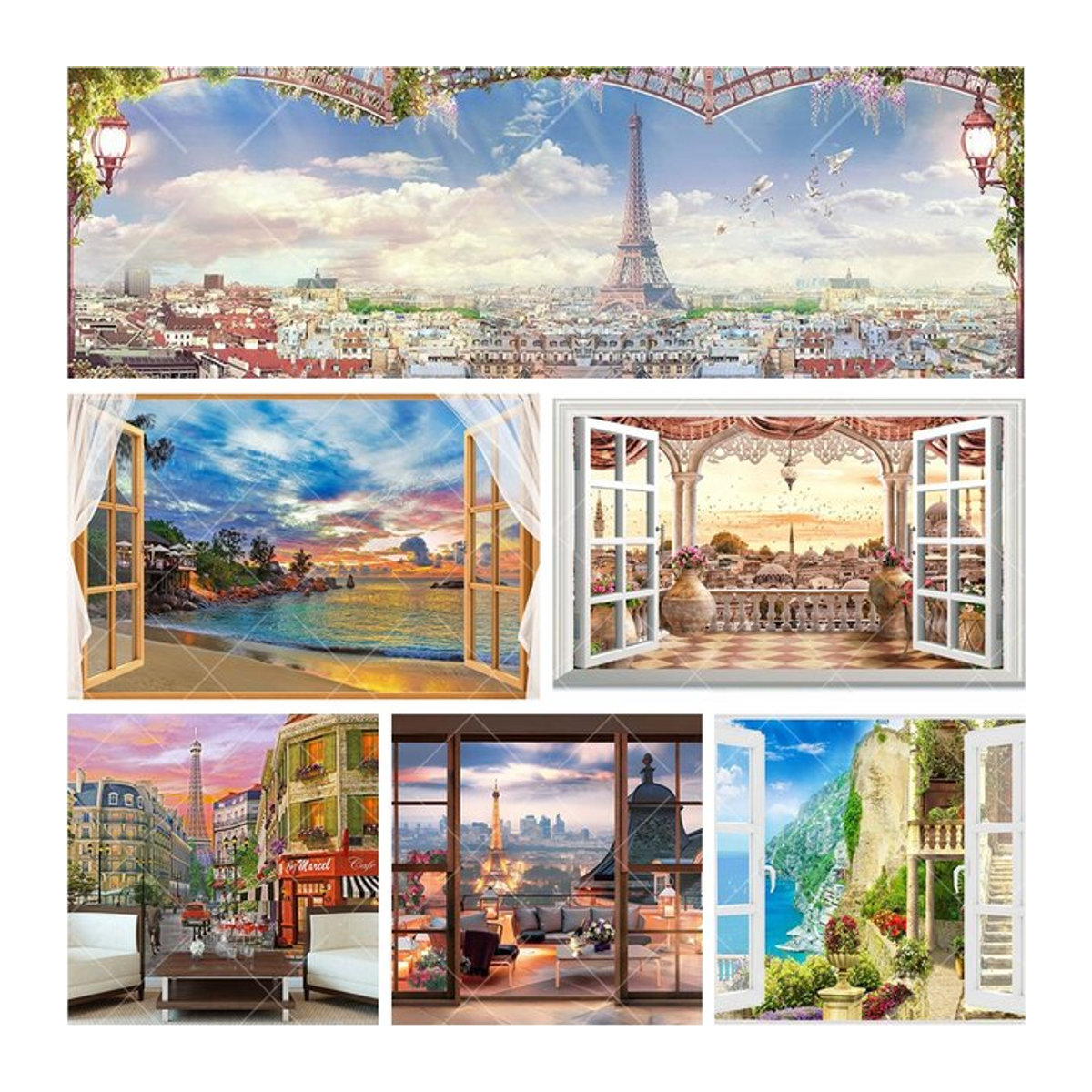 Mecoucou Fotohintergrund Eiffelturm Landschaft für Partydekoration und Fotostudio, mehrfarbig, rechteckig - Bild 1