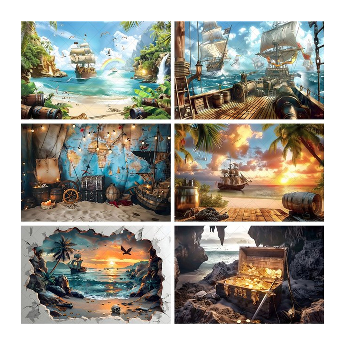 Mecoucou Maritimes Piraten Banner als Fotohintergrund für Kinderzimmer und Geburtstage, mehrfarbig, Querformat - Bild 1