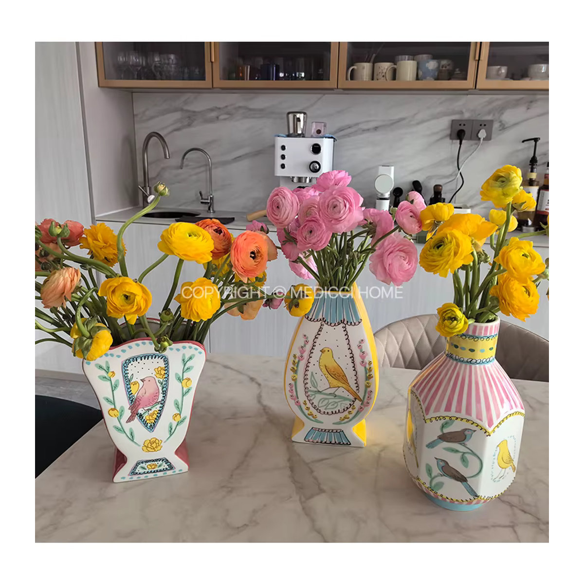 Medicci home Dekorative Keramikvase Wilde Nachtigall in Mehrfarbig für Blumenarrangements im Vintage-Stil - Bild 2