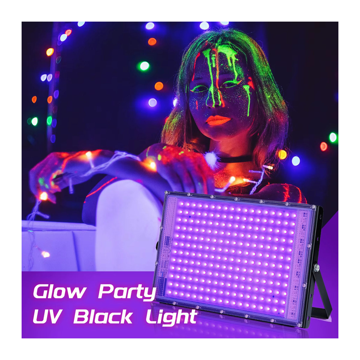 Meerox LED UV-Schwarzlicht Außenstrahler in Schwarz mit 150 W und 395 nm für Disco-Glow-Partys - Bild 3
