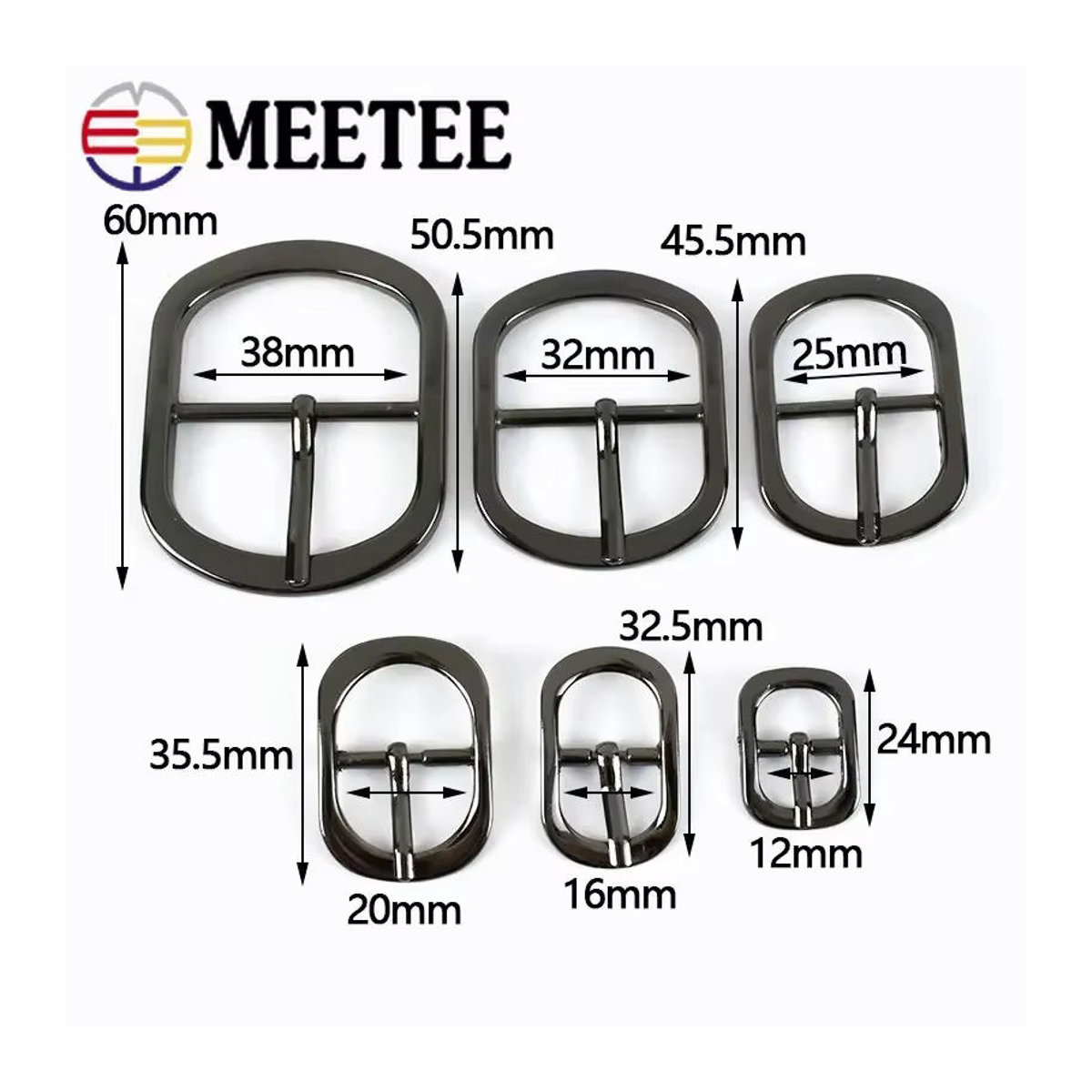 Meetee Metall-Gürtelschnallen Set als Einstellverschluss und Dornschließe für Taschen, Schuhe und Bekleidung in LightGold und Schwarz, 12–38 mm - Bild 3