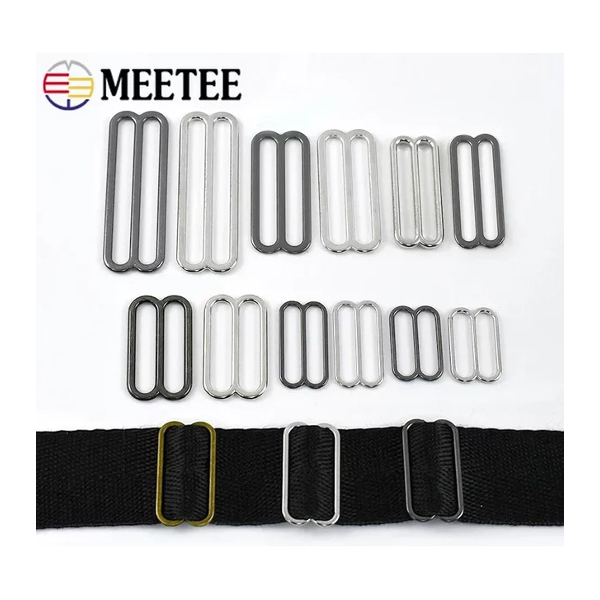Meetee Metall Tri-Glide Schnallen und 8-förmige Ringe in Silber für BH-Träger und Bastelzubehör, 10-50 mm - Bild 1